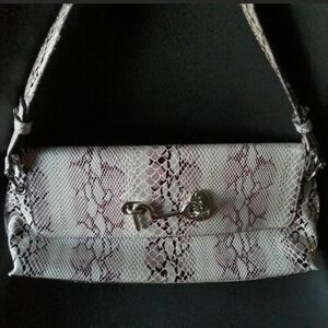 White and Purple Snake-Print Shoulder Bag